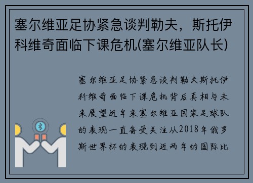 塞尔维亚足协紧急谈判勒夫，斯托伊科维奇面临下课危机(塞尔维亚队长)