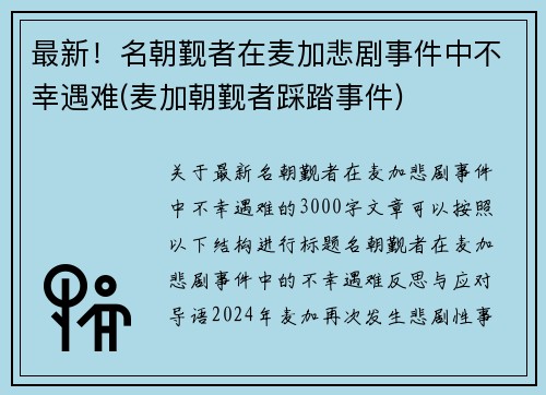 最新！名朝觐者在麦加悲剧事件中不幸遇难(麦加朝觐者踩踏事件)